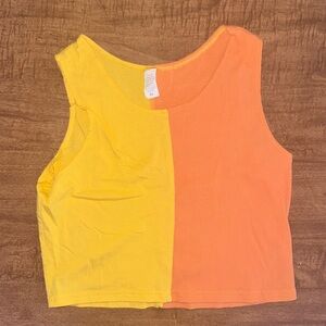 yellow and orange half and half cropped tank